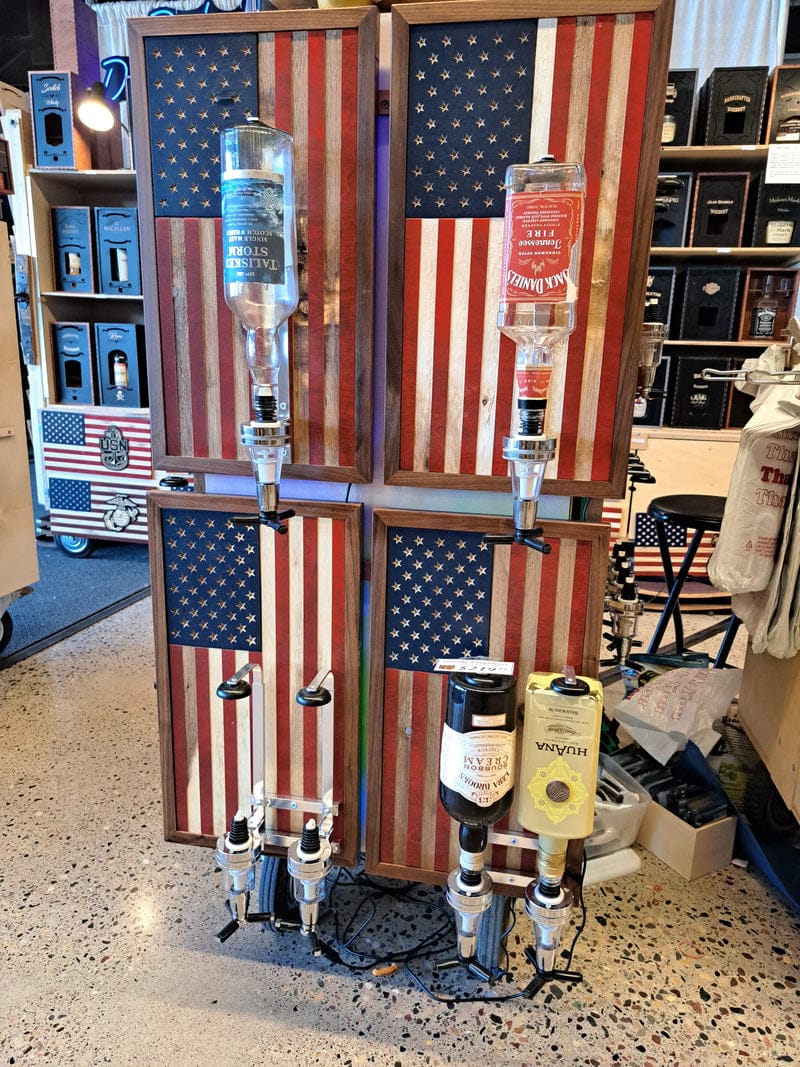 American Flag Small Liquor Dispenser – Handcrafted Wood Bar Decor with LED Lights