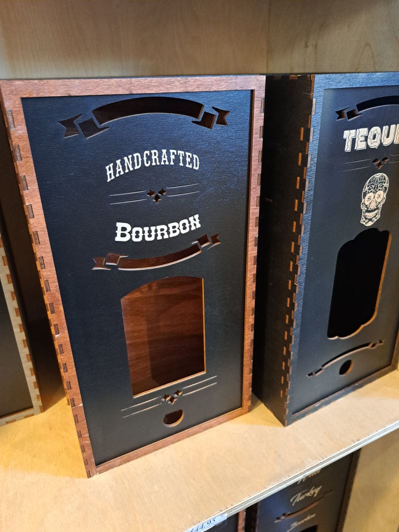 Whiskey Box – Brown | Short 750ml Bottle Display Box with 2 Shot Glasses