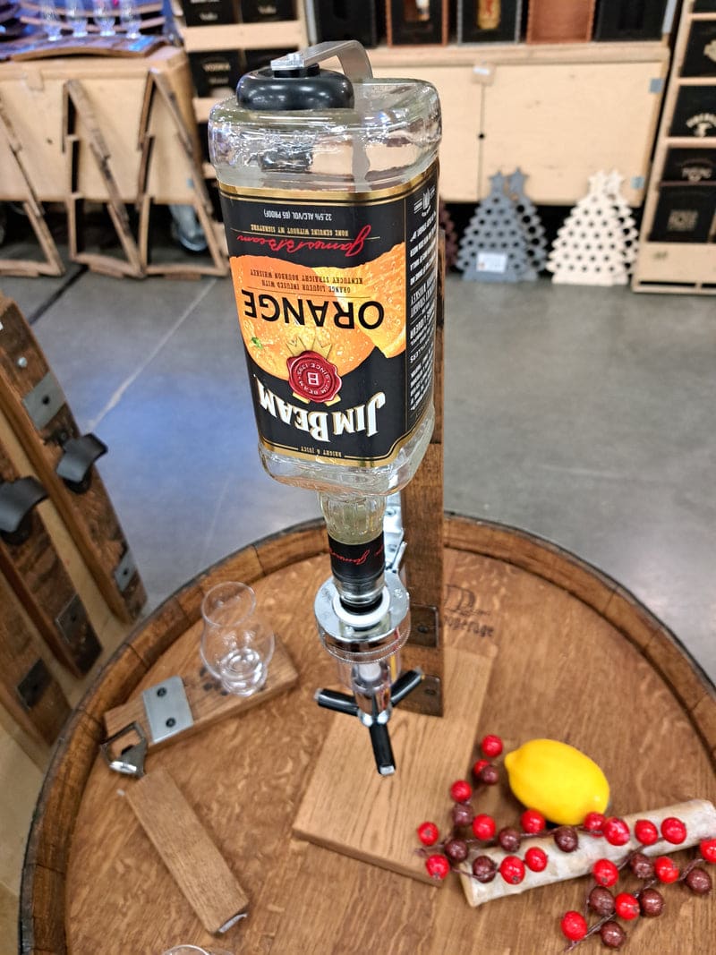 Tabletop Liquor Dispenser – Handcrafted Repurposed Whiskey Barrel Countertop Bar Dispenser