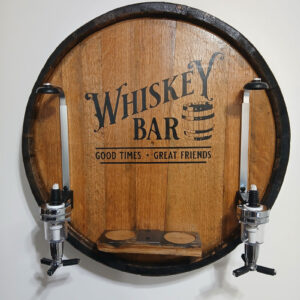 Barrel Top Liquor Dispenser – Rustic Repurposed Whiskey Barrel Wall Mount