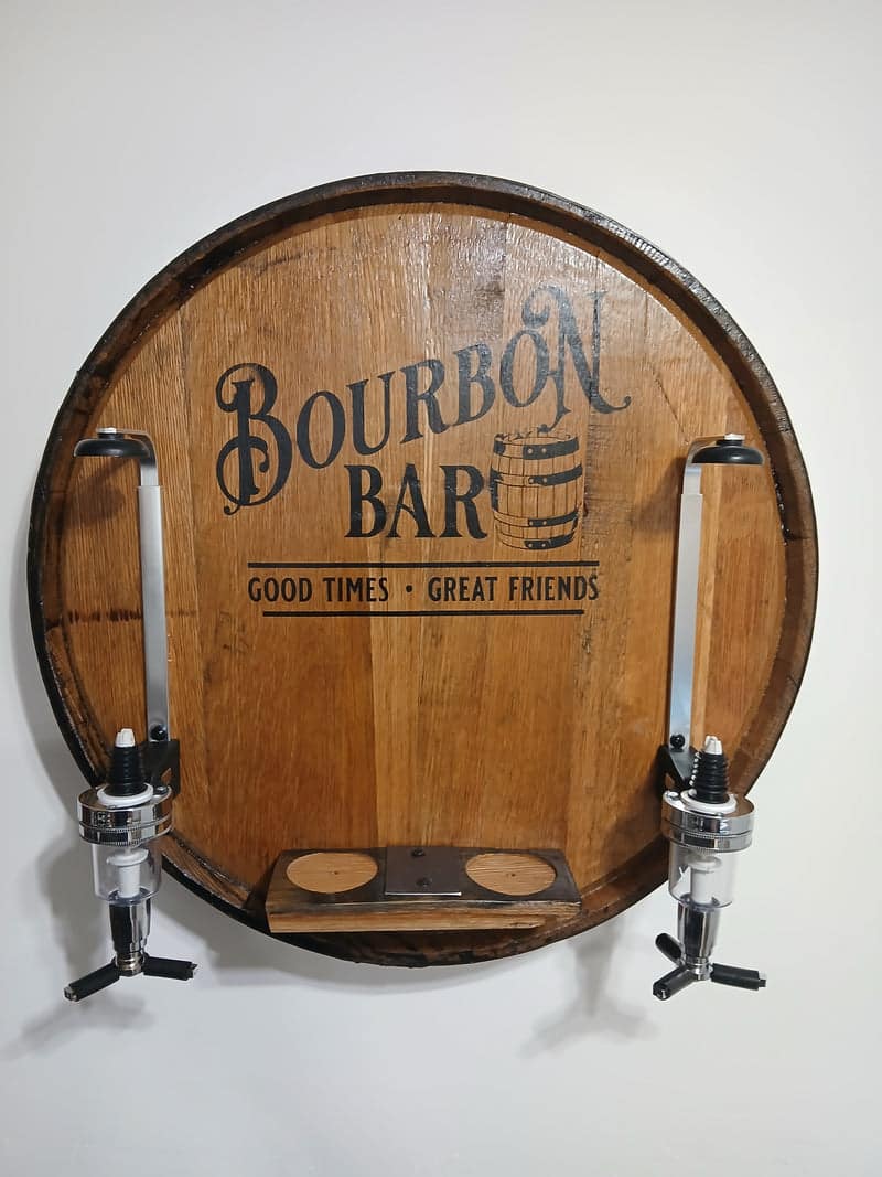 Bourbon Bar Barrel Top Liquor Dispenser – Rustic Handcrafted Wall Mount