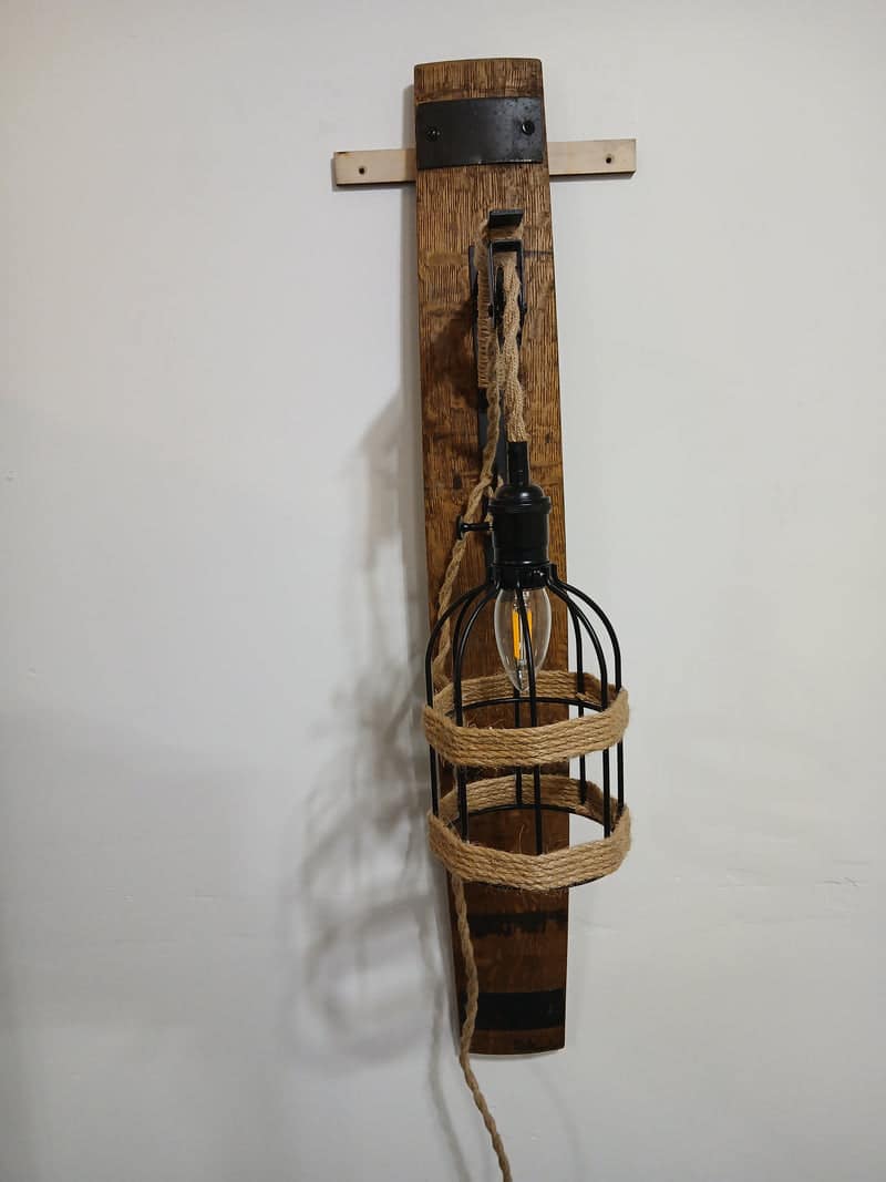 Light Barrel Stave Rope Light – Handcrafted Whiskey Barrel Wood Wall Sconce