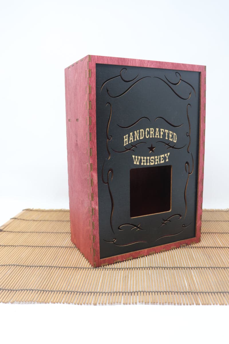 Whiskey Box – Brown | Short 750ml Bottle Display Box with 2 Shot Glasses - Image 2
