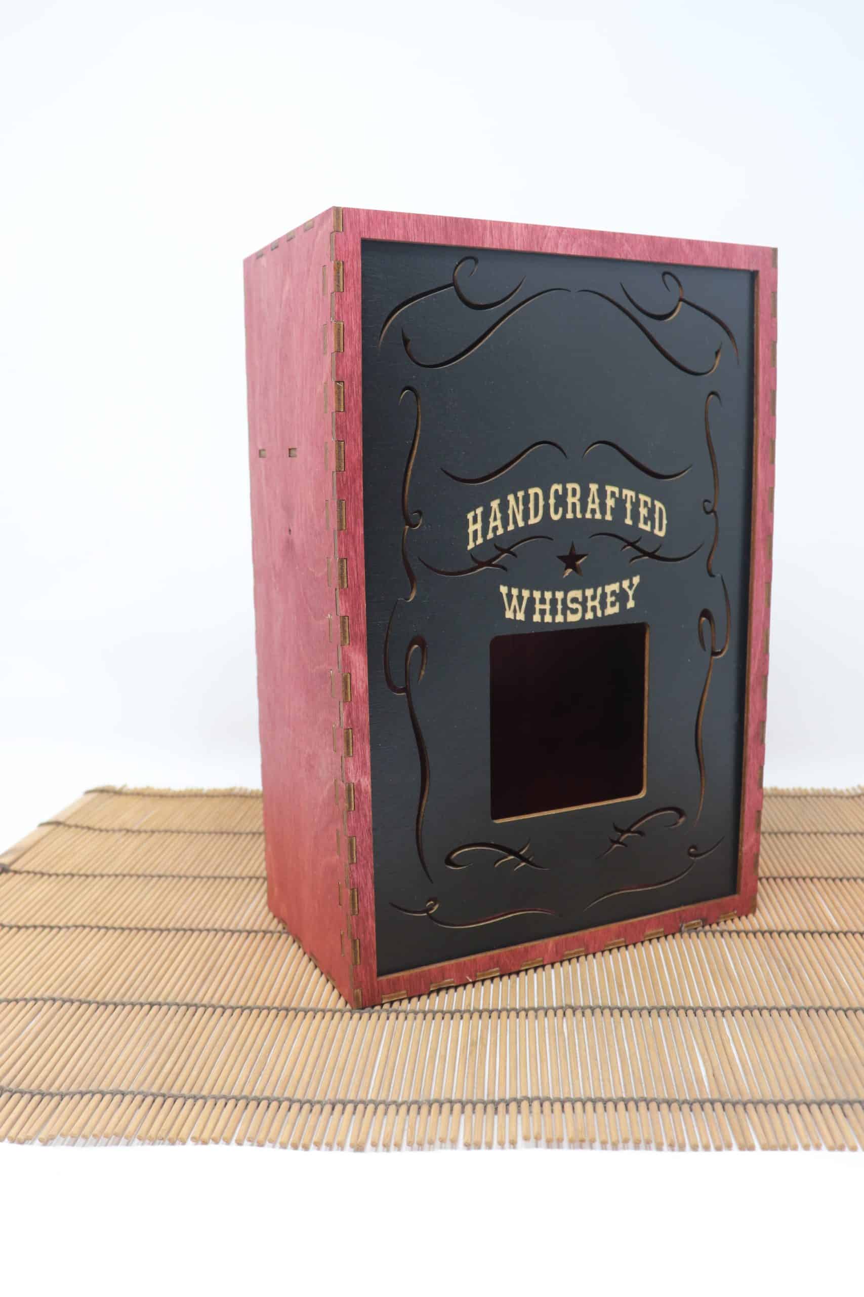 Whiskey Box – Red | Short 750ml Bottle Display Box with 2 Shot Glasses