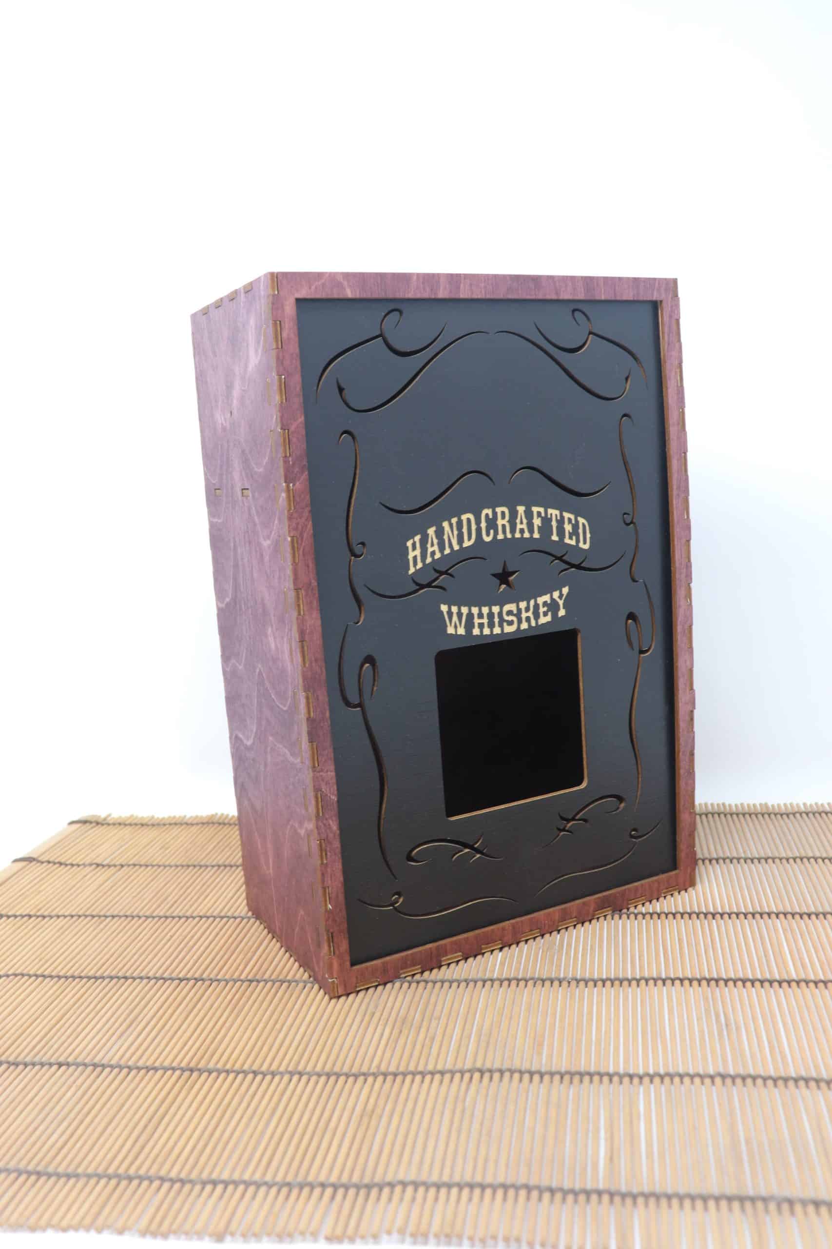 Whiskey Box – Purple | Short 750ml Bottle Display Box with 2 Shot Glasses