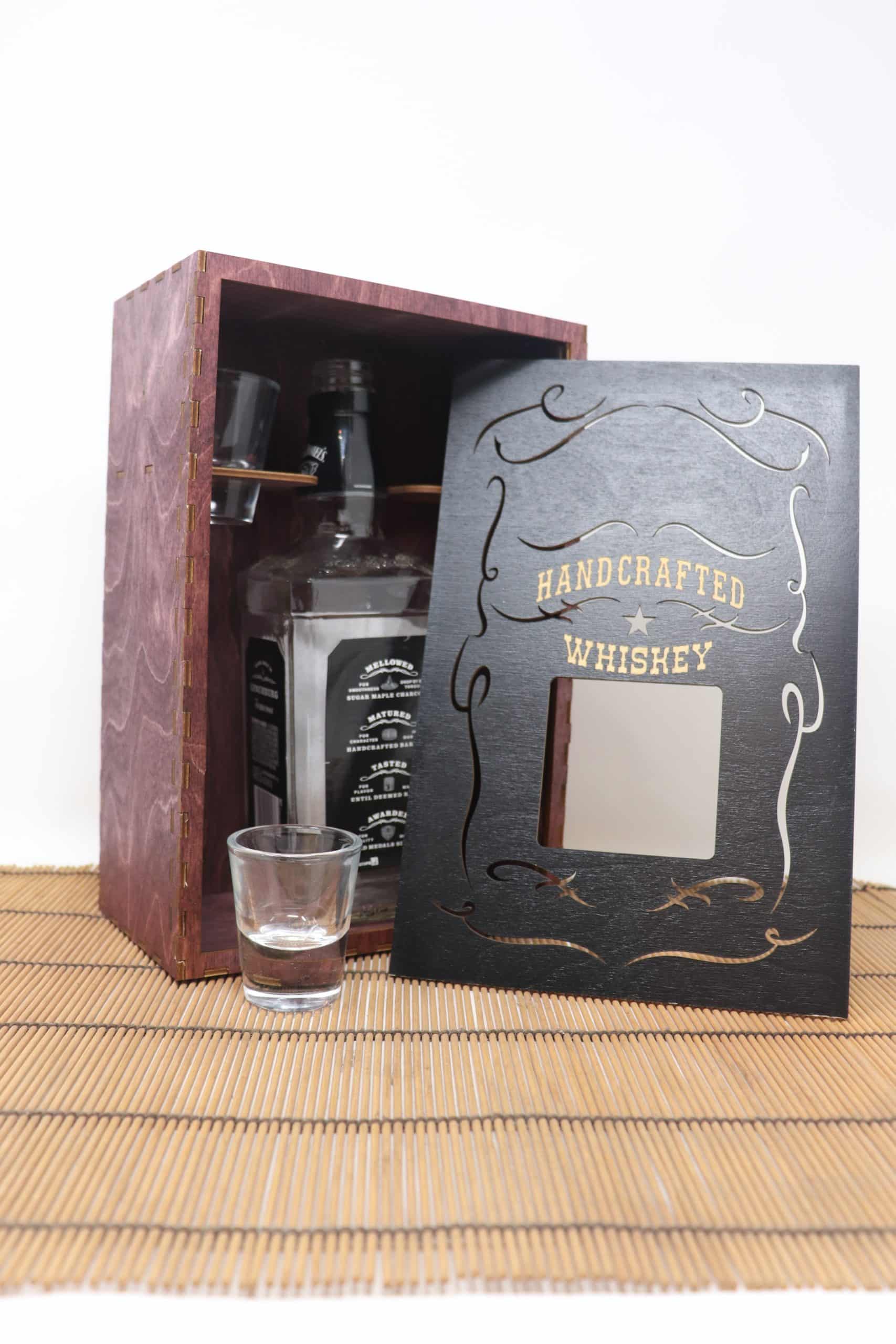 Whiskey Box – Purple | Short 750ml Bottle Display Box with 2 Shot Glasses - Image 2