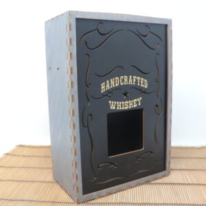 Whiskey Box – Gray | Short 750ml Bottle Display Box with 2 Shot Glasses