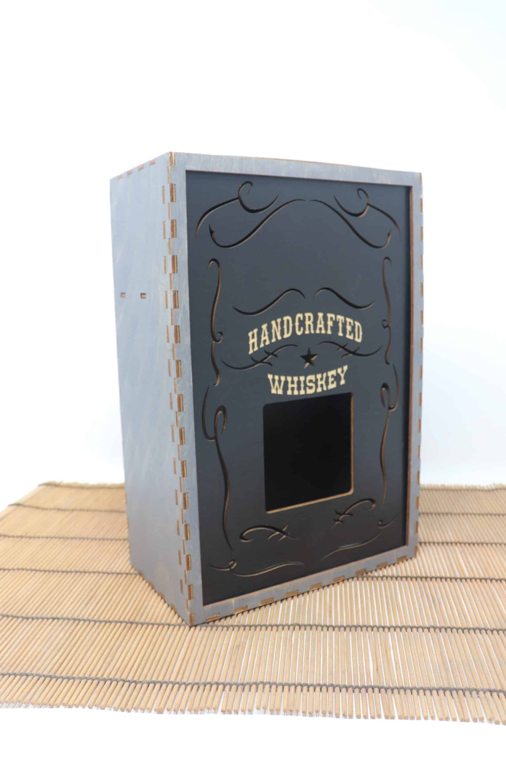 Whiskey Box – Gray | Short 750ml Bottle Display Box with 2 Shot Glasses