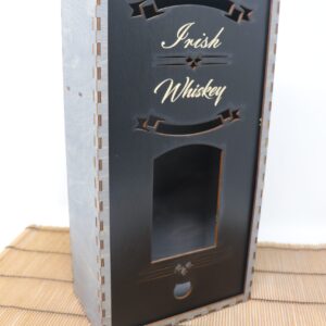 Tall Whiskey Box – Gray | Tall 750ml Bottle Display Box with 2 Shot Glasses