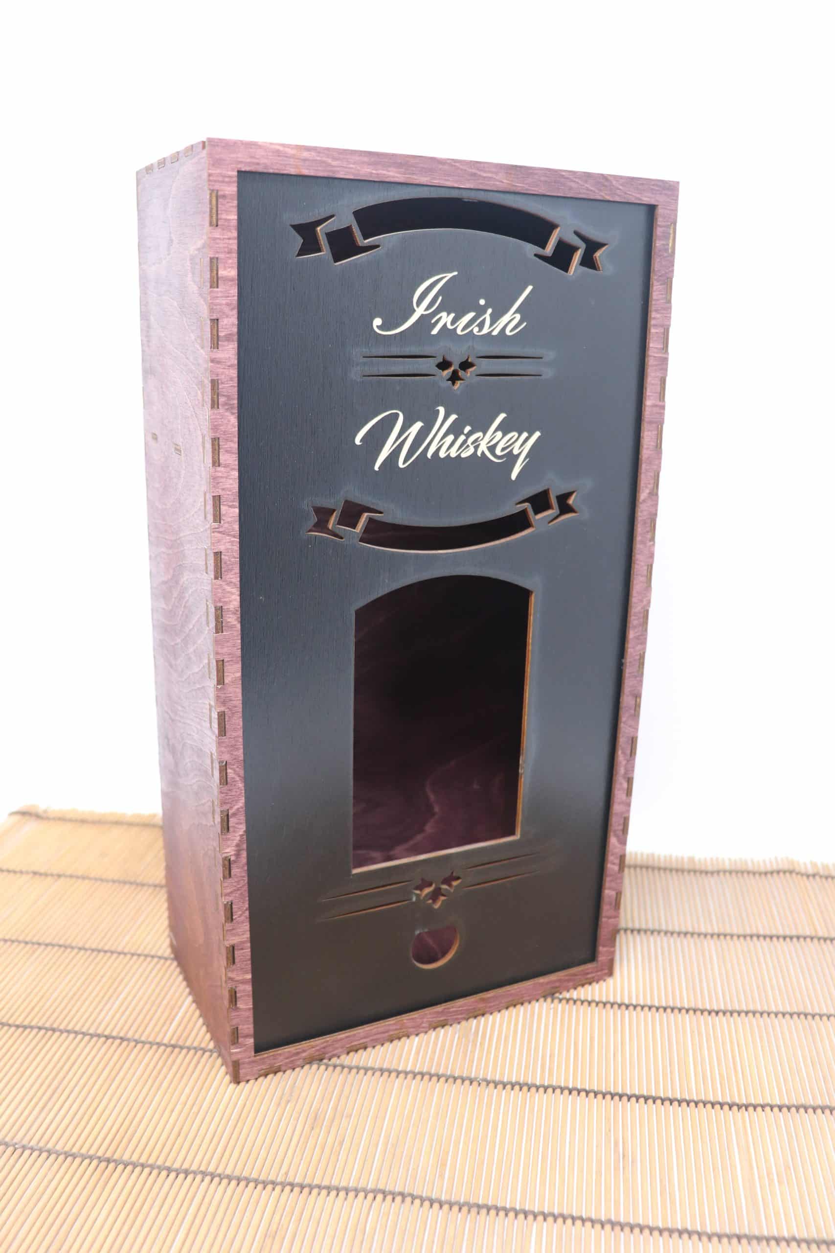 Tall Whiskey Box – Purple | Tall 750ml Bottle Display Box with 2 Shot Glasses