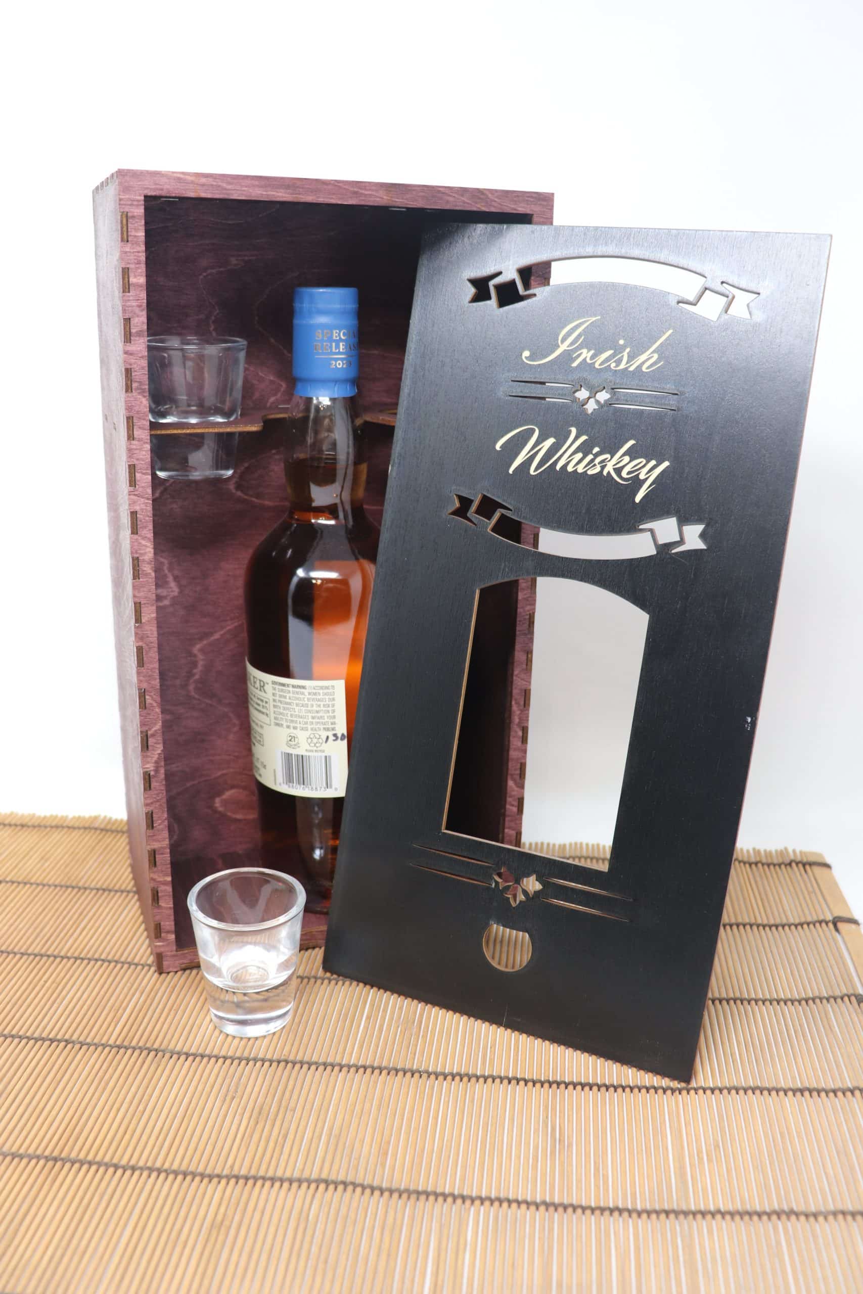 Tall Whiskey Box – Purple | Tall 750ml Bottle Display Box with 2 Shot Glasses - Image 2