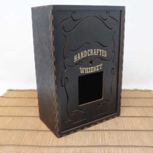 Whiskey Box – Black | Short 750ml Bottle Display Box with 2 Shot Glasses