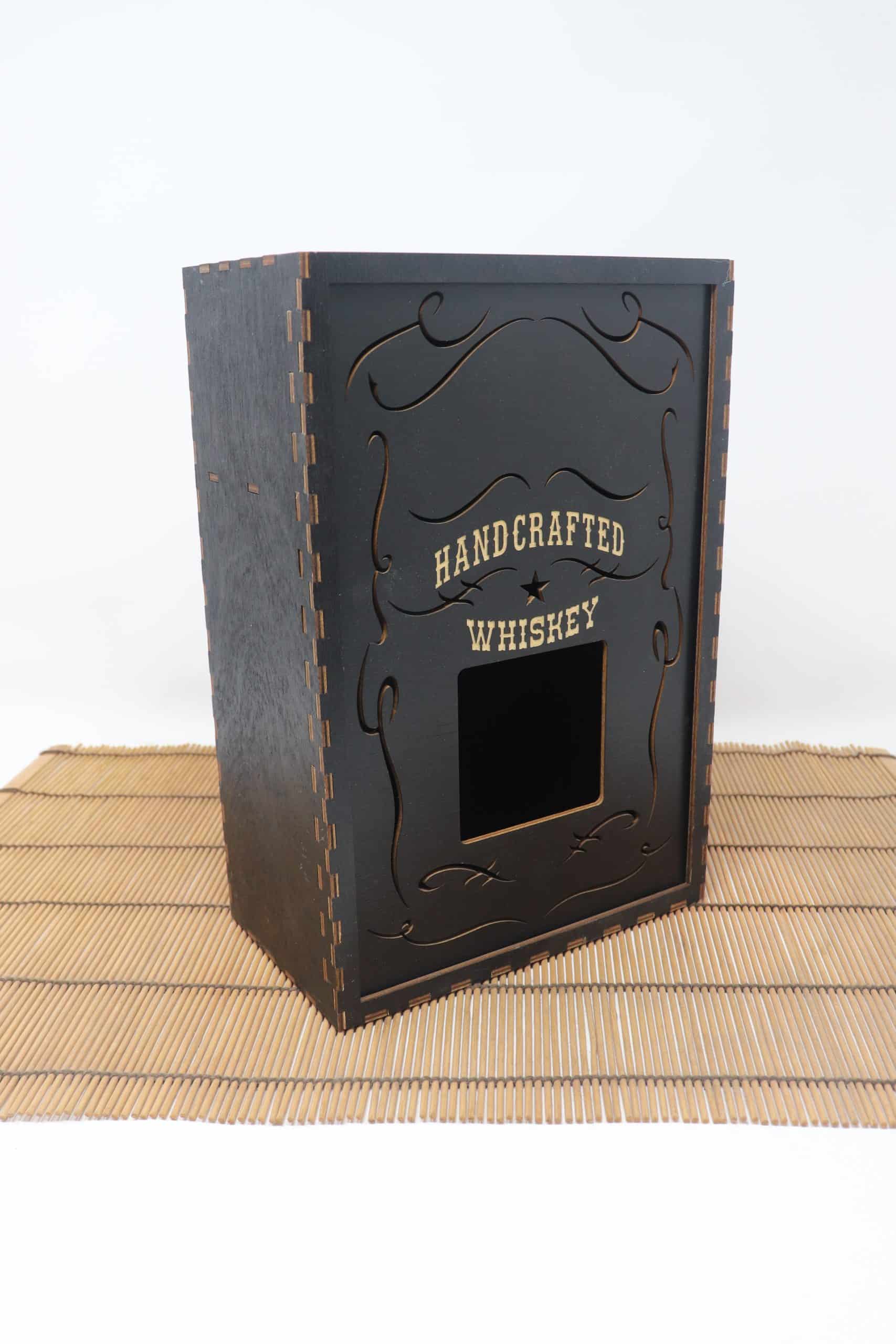 Whiskey Box – Black | Short 750ml Bottle Display Box with 2 Shot Glasses