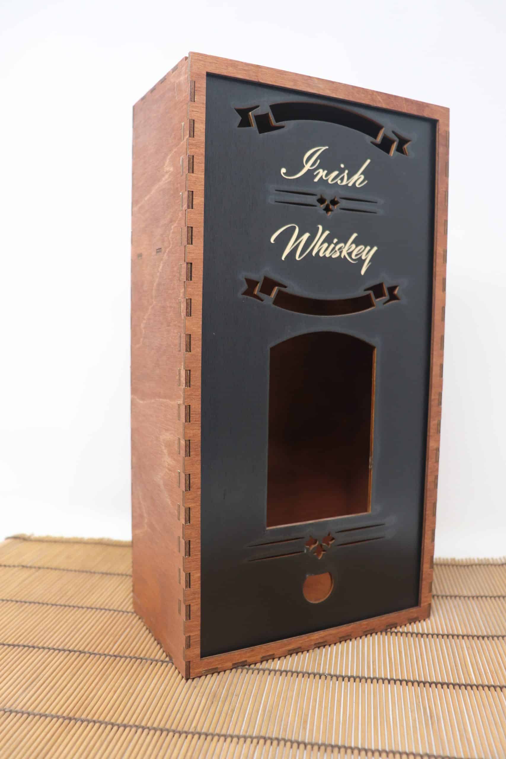 Tall Whiskey Box – Brown | Tall 750ml Bottle Display Box with 2 Shot Glasses
